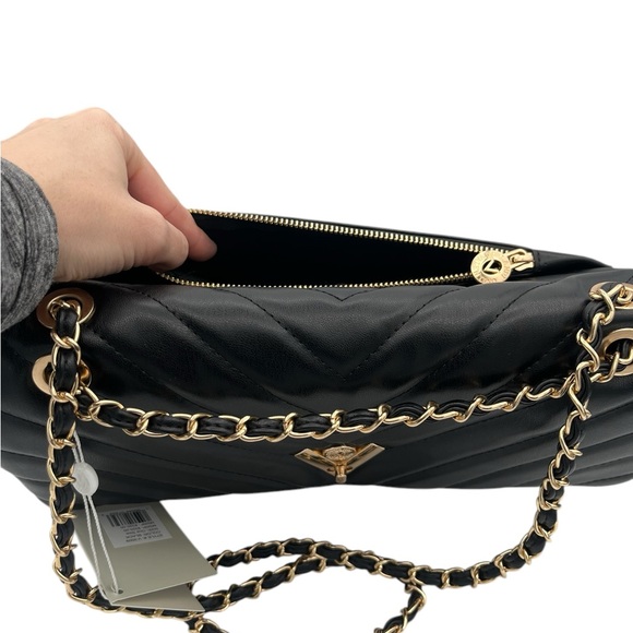 NWT Valentino Orlandi Black Quilted 2-way Handbag w/ Turn Lock & Trolley Pocket - Picture 11 of 13